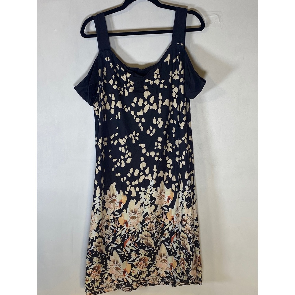 Black Floral Cold Shoulder Midi Dress XL‎ Cottagecore Boho Romantic Floral
